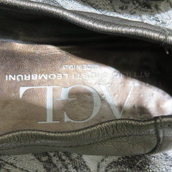 BOGO AGL Black Silverish Leather Cap Toe Ballet Flat Size 8 scrunched slip on 8 - Picture 5 of 13
